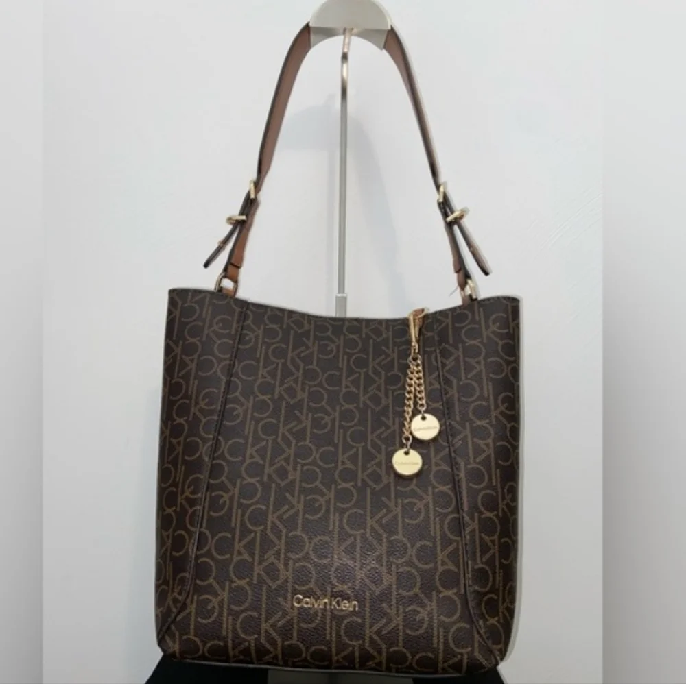 Calvin Klein Brown Leather Trim Tote - Picture 1 of 10